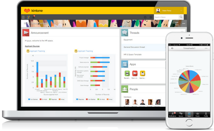 Kintone desktop and mobile interface for workflow management, Intranet and Digital Workplace solutions, digital workplace, customizable crm, cloud crm solutions, crm in marketing management, online database, online database management, project tracker, spreadsheet database, rapid application development