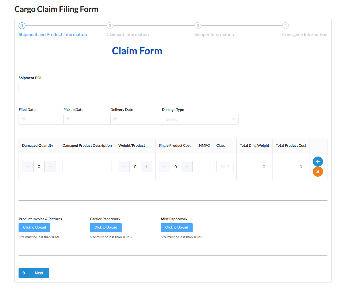 Cargo Claim Filing Form