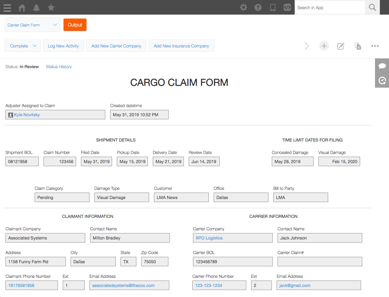 Kintone Cargo Claim form