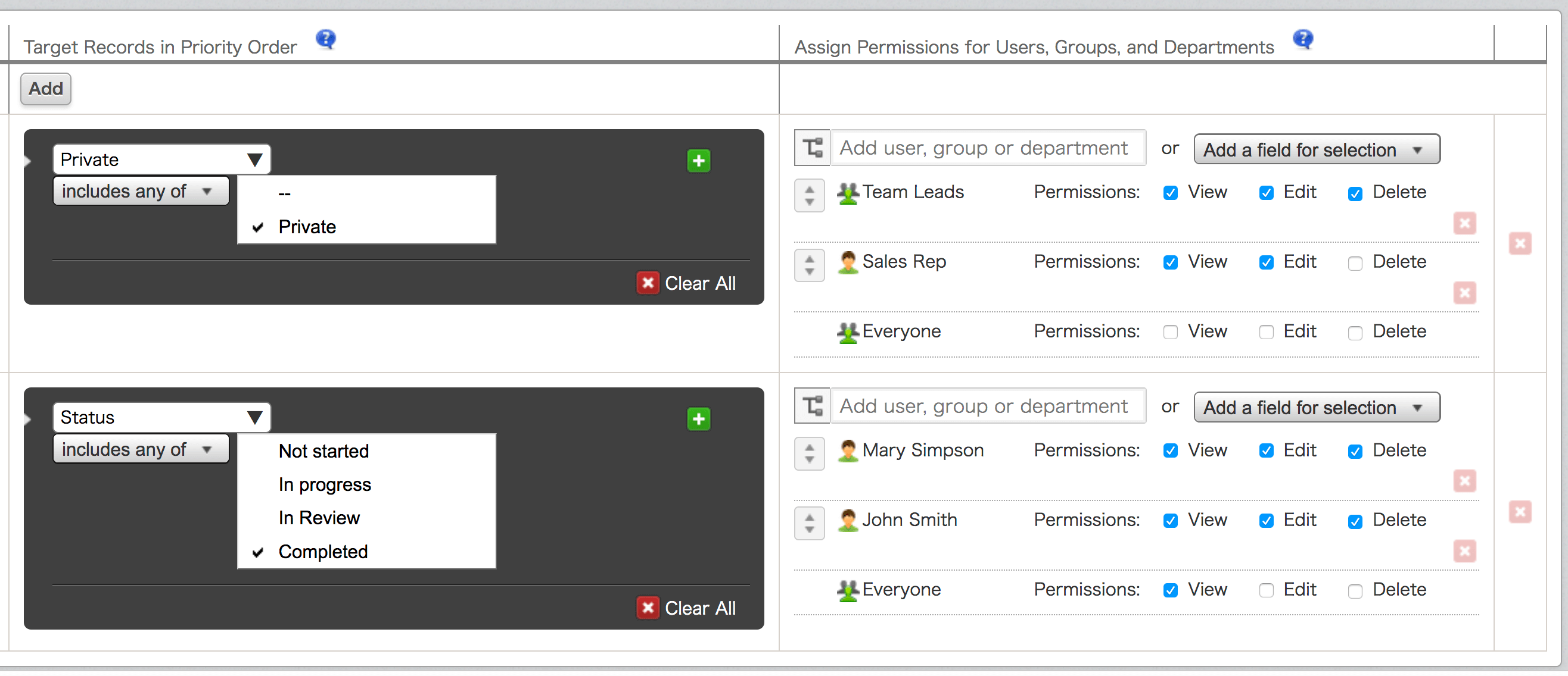 Kintone record permissions