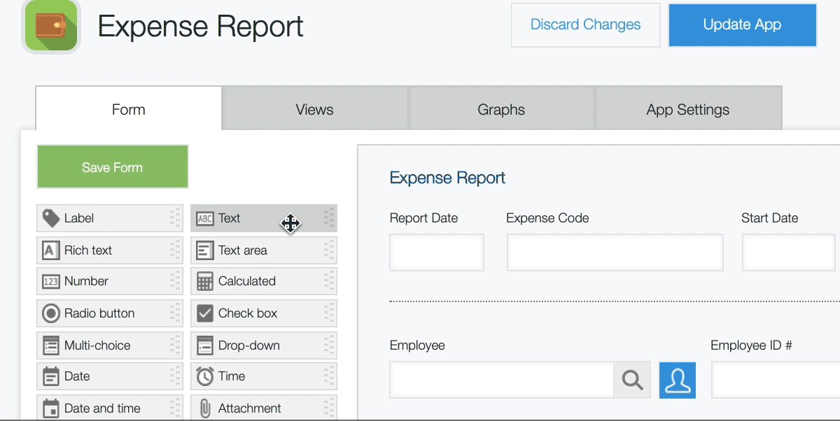 drag and drop app form builder kintone