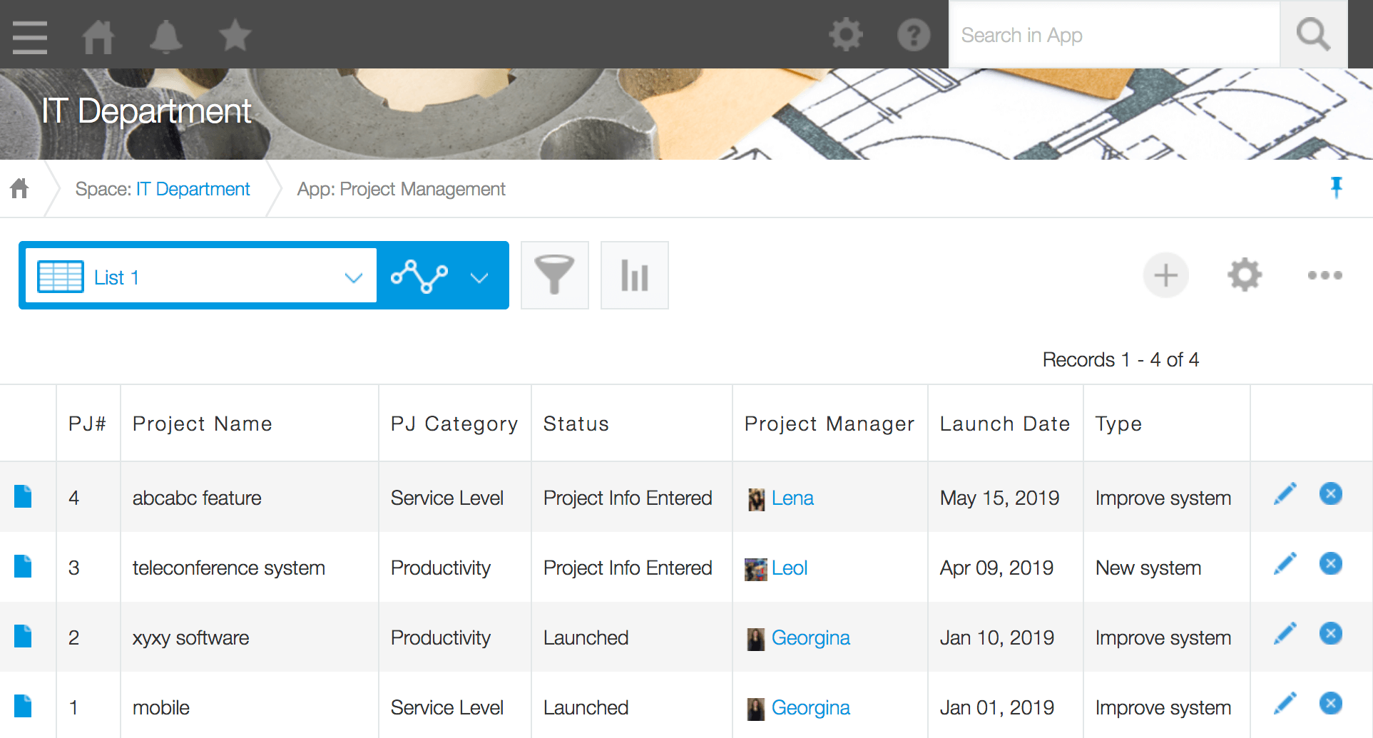 Persol Career Sample Project Management App List View