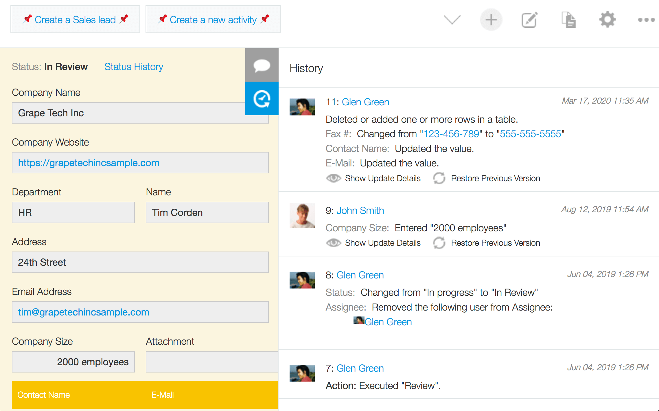 Kintone record activity log audit