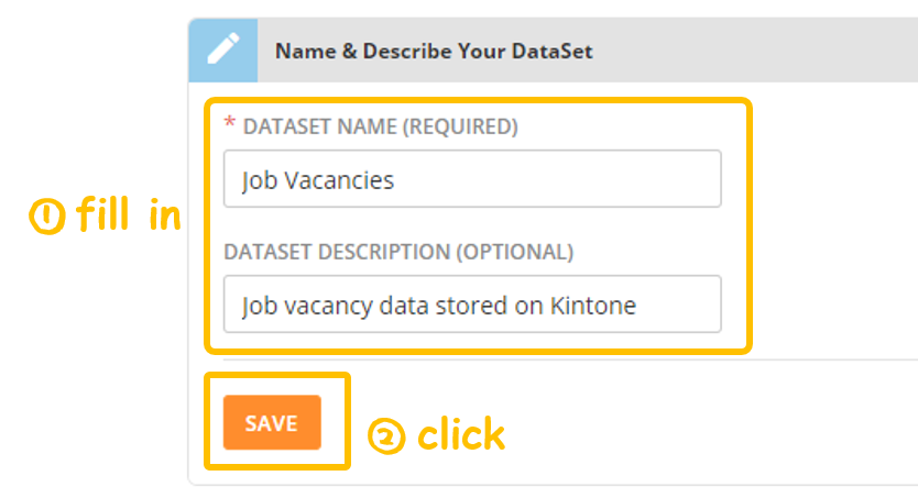 Screenshot of naming the Dataset of the Domo connector - Kintone add-on: Domo App
