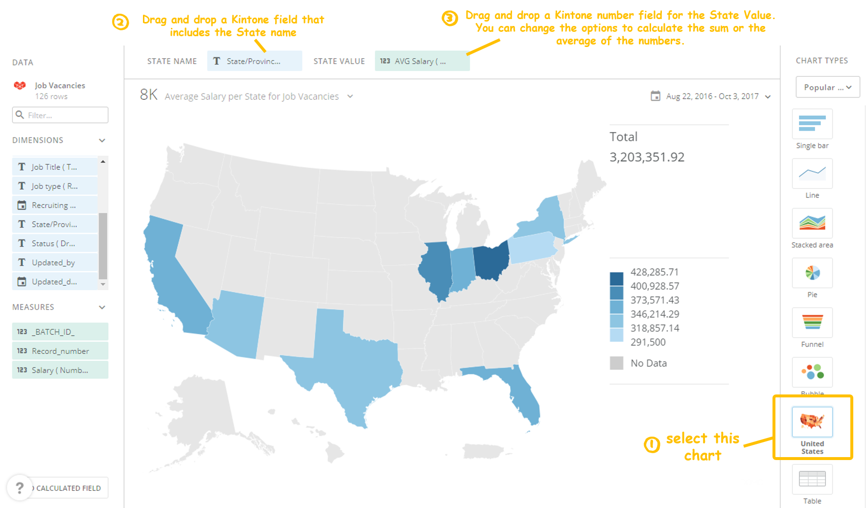 Screenshot of an example Domo Map Chart - Kintone add-on: Domo App